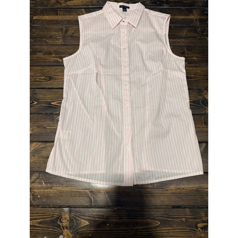 Ann Taylor Pink & White Stripe Button Up Sleevless Cotton Blend Top 0
